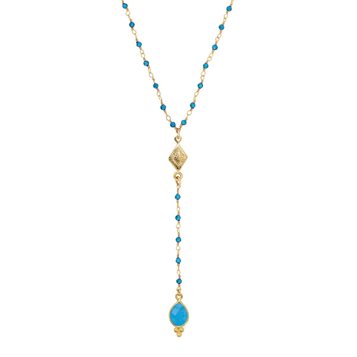 Chapelet turquoise doré à l'or fin 24k NEW DELHI