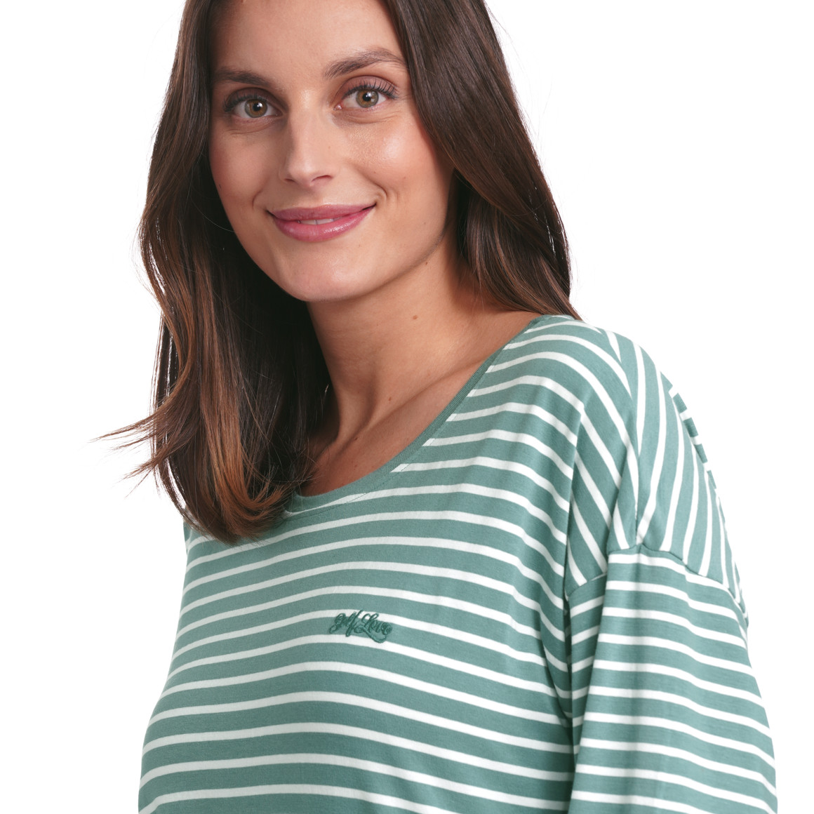 Gina Benotti Damen Schlafshirt mit Streifen salbei
