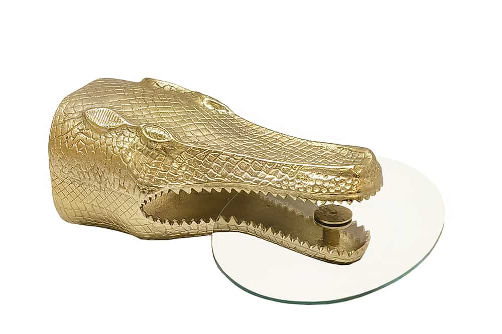Design Hängetisch WILDLIFE CROCODILE 75cm gold Krokodil oval Glas Beistelltisch