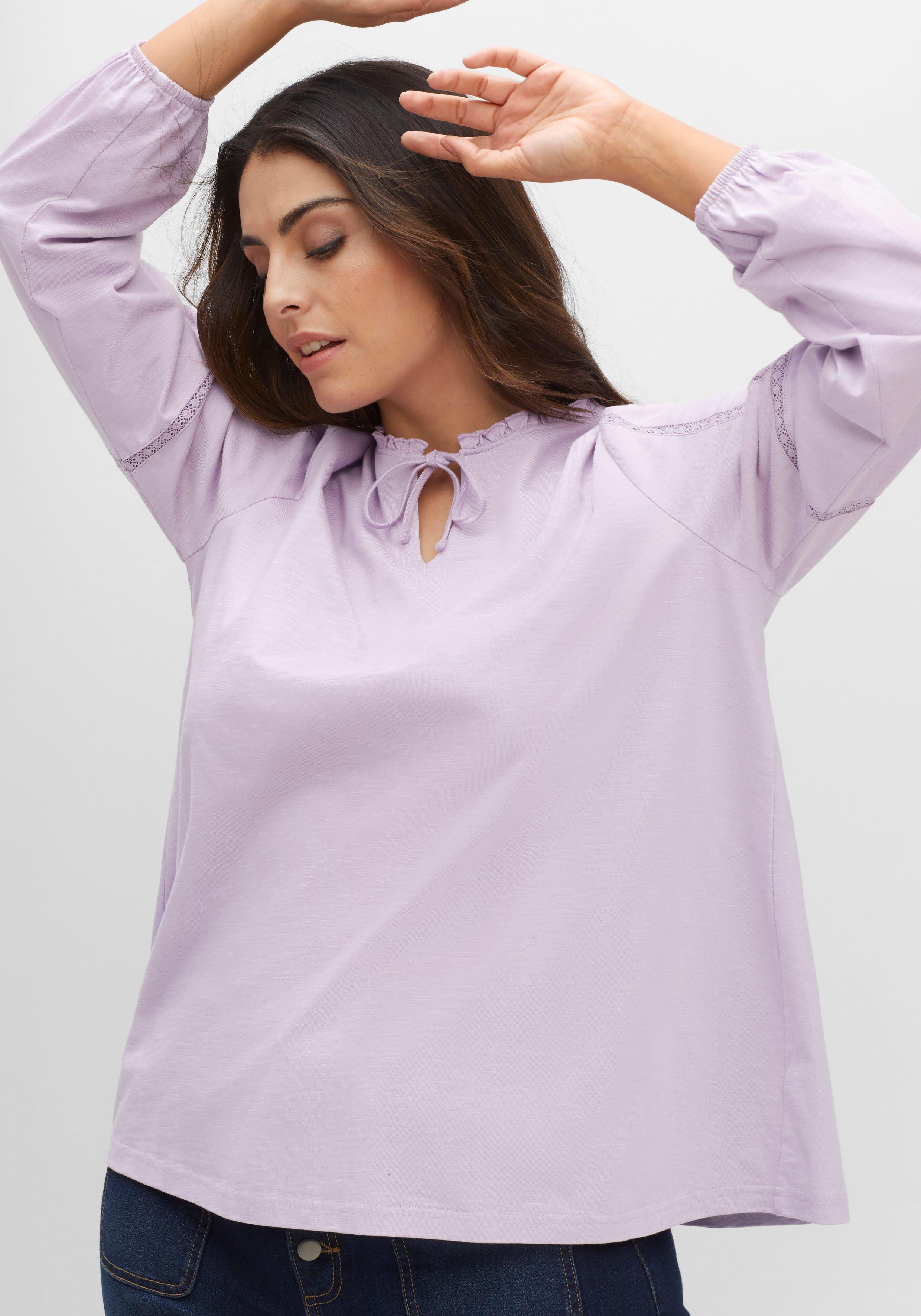 Shirt mit Smokdetails, Spitze und Lochmuster
