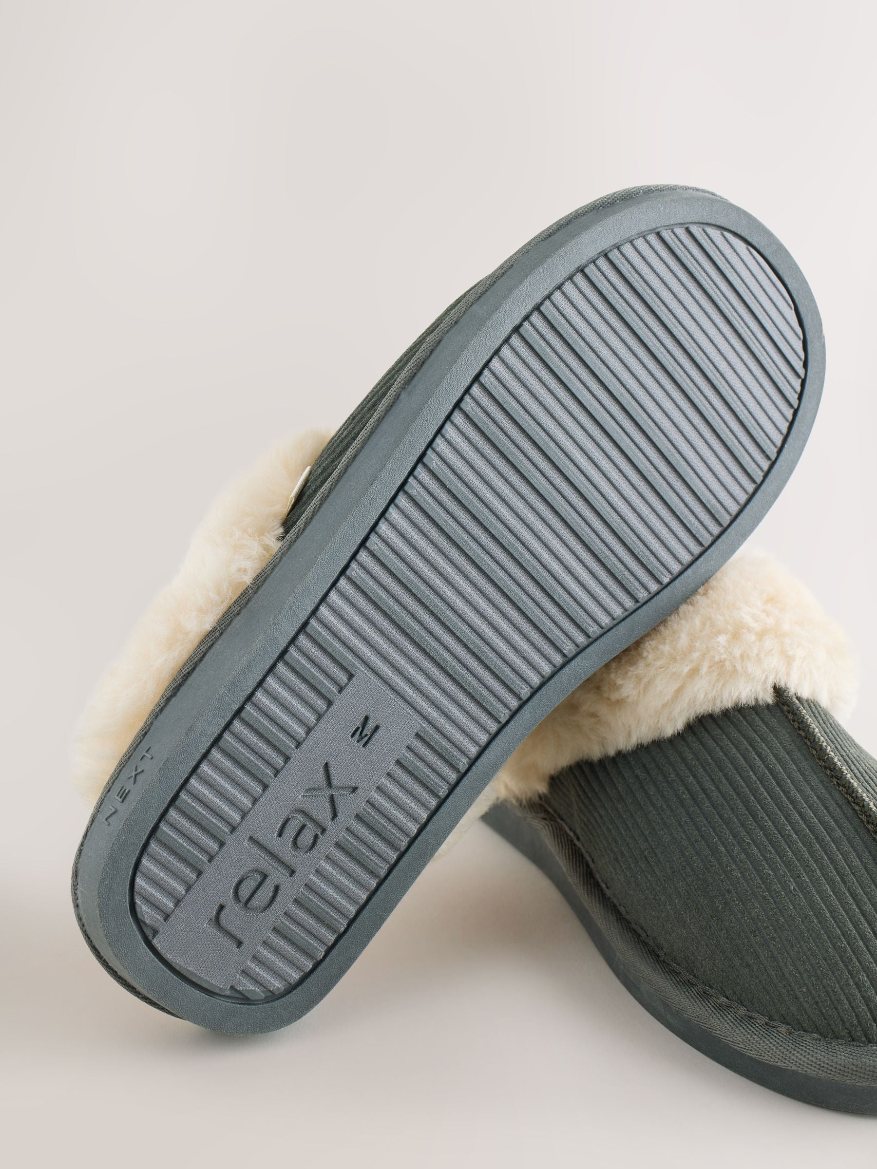 Khaki - Rib Suede Mule Slippers