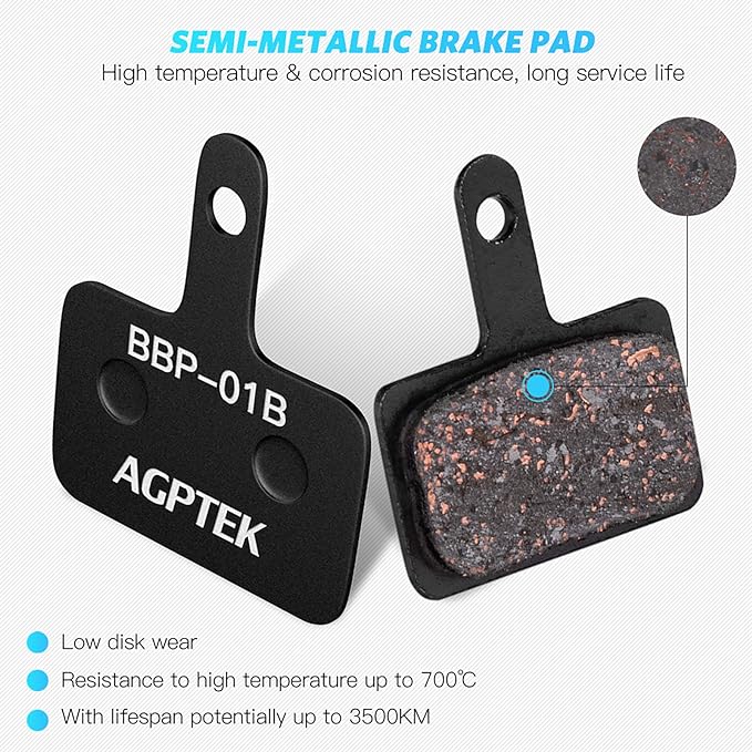 AGPTEK Bike Brake Pads, High-Performance Brake Pads, Disc Brake Pads & Spring (Semi-Metallic) for Mountain Bike Disc Brakes,Bike Pads Compatible with TRP Tektro Shimano Deore Br