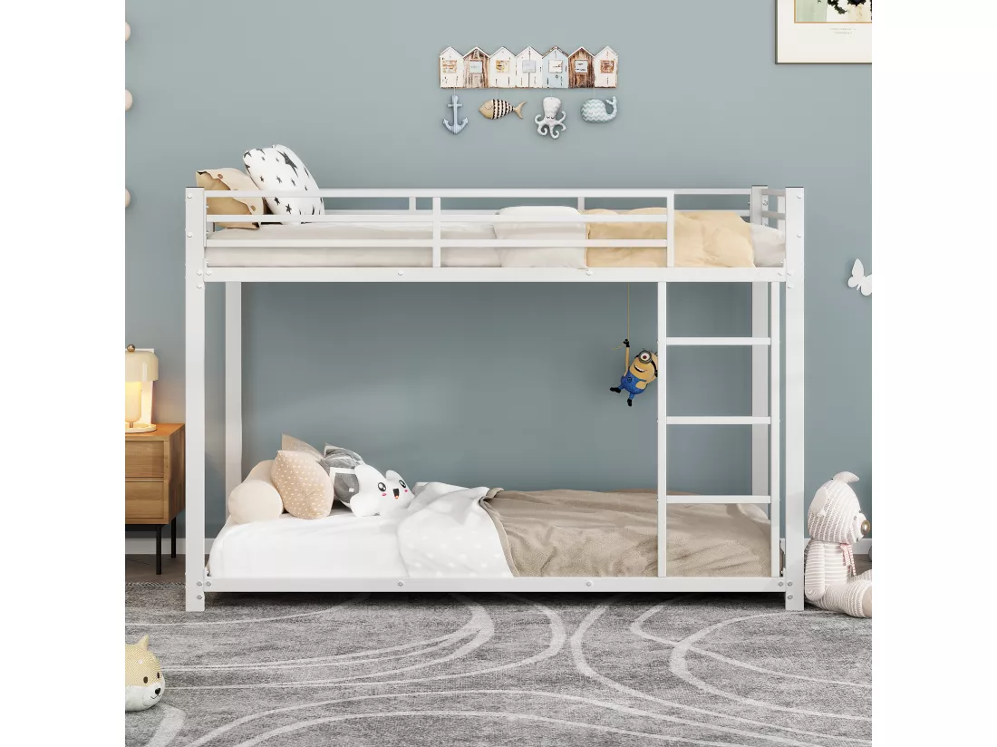 Lit superposé pour enfant 90x200cm en fer - Blanc
