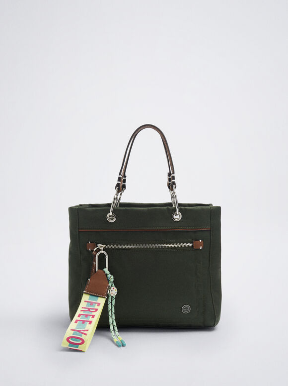 Bolsa Bolsa De Nylon Com Colgante - Caqui