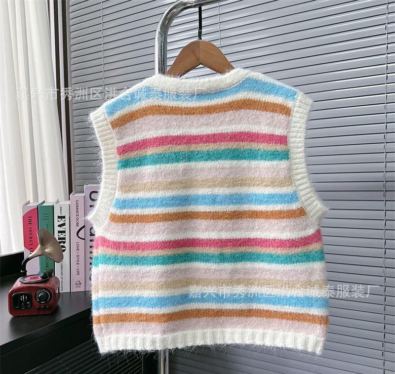staybabes - Gestreept vest met ronde hals en knoopjes