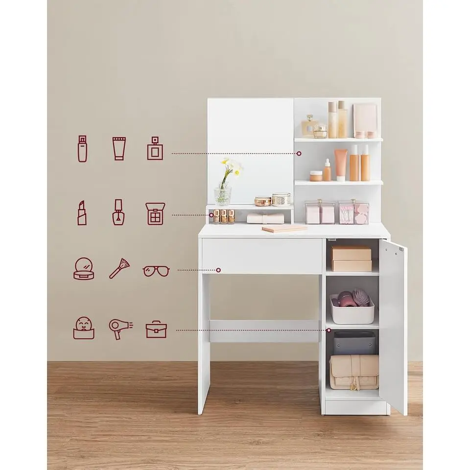 Furnihaus Kaptafel met rechthoekige spiegel en 1 lade cosmetische tafel