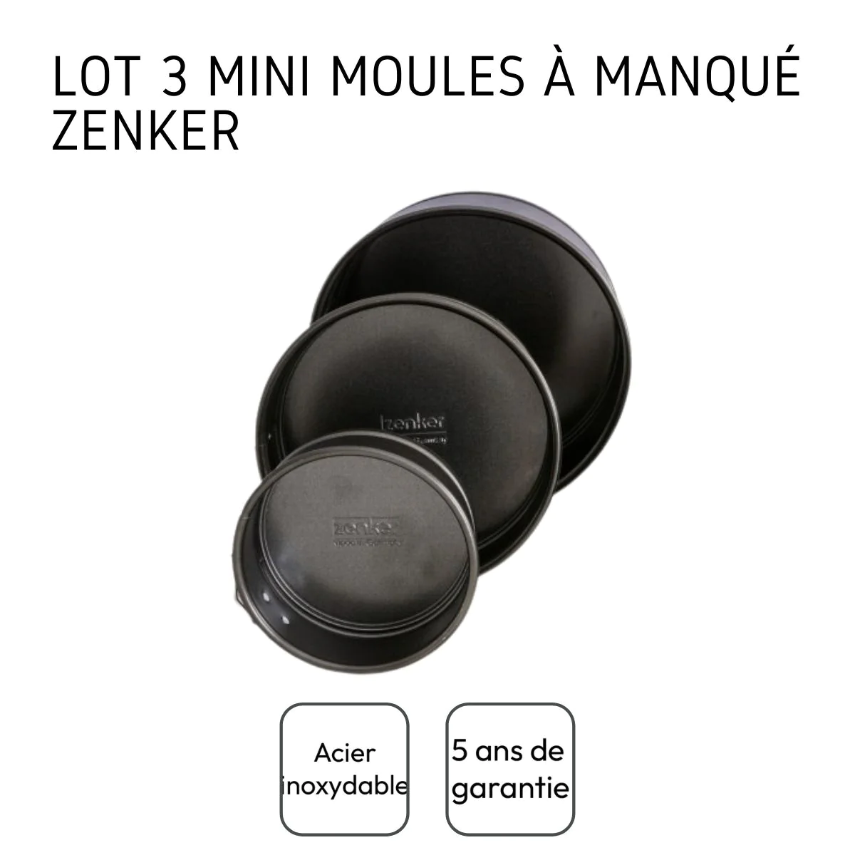 Set de 3 mini moules à manqué à charnière 12cm + 16cm + 18cm Spécial M