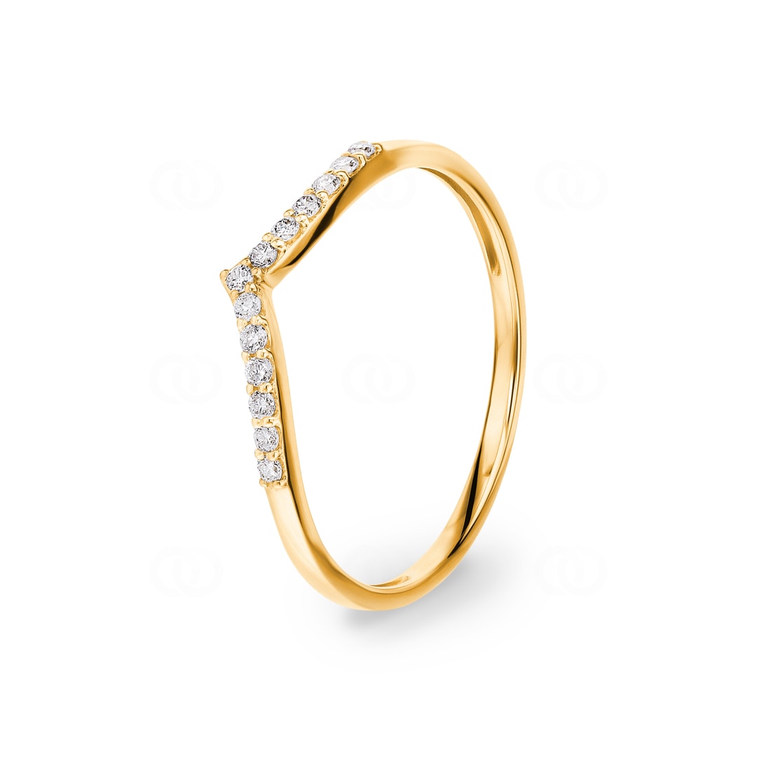 Damenring 750/18 K Gelbgold V-Form mit Diamanten 0.10 ct H/si