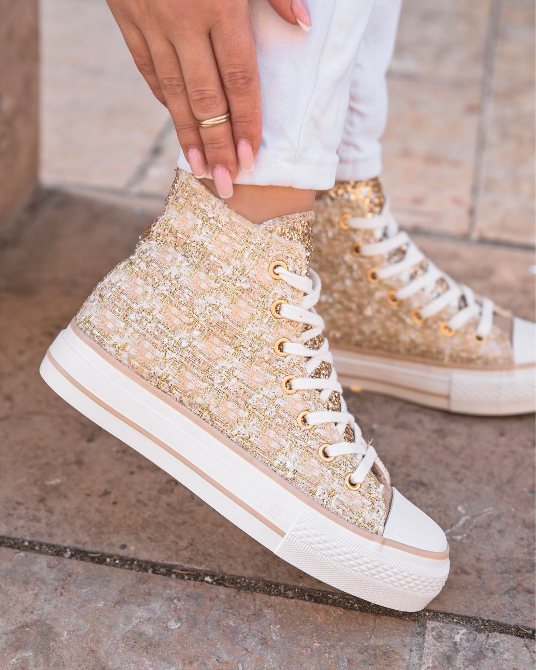Basket femme dorée en toile montante - Liana
