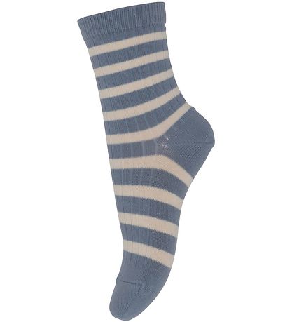 MP Socken - Eli - Off White/Stone Blie m. Streifen