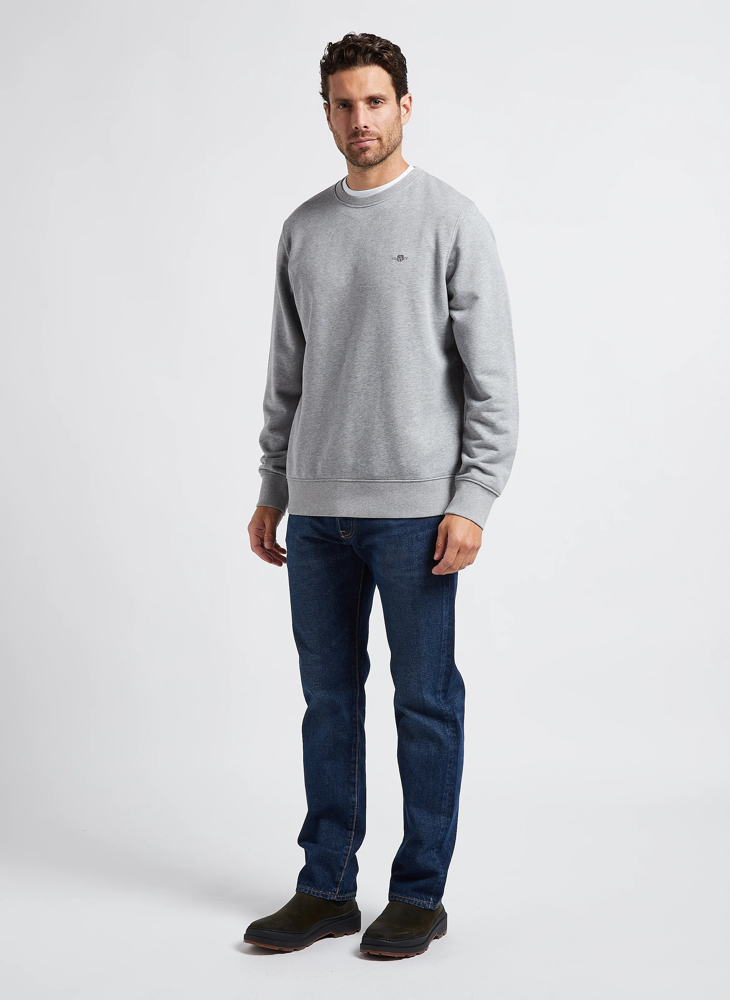 Sweatshirt col rond en coton mélangé| Gris