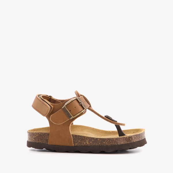 Groot leren kinder sandalen met teenbandje cognac