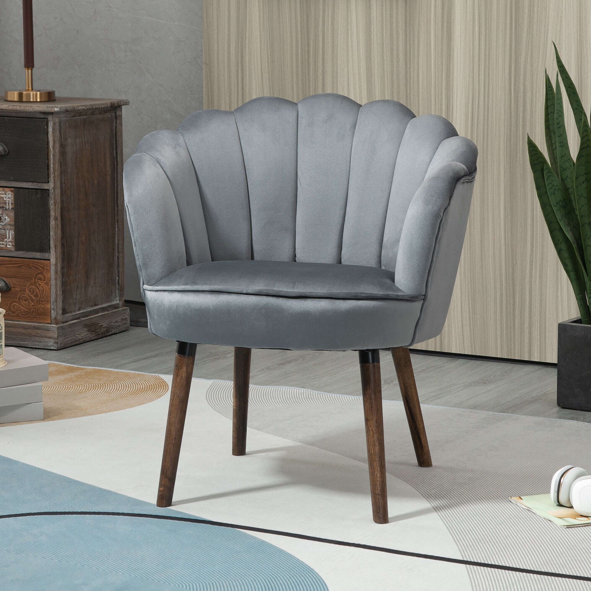 HOMCOM Stuhl Lotusblumen-Design, Elegante Ergänzung für Ihren Wohnbereich, Luxuriöser Samt-Polyester Bezug 66 x 72 x 79 cm (BxTxH)