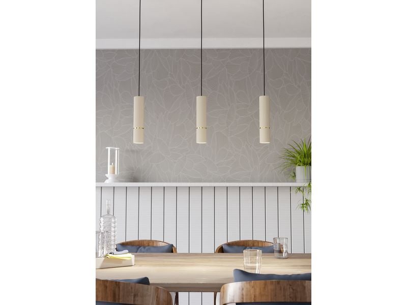 EGLO Leuchten Pendelleuchte CAMINIA GU10 3 x 4.7W Moderne Hängeleuchte mit sandfarbener Oberfläche und Messingdetails