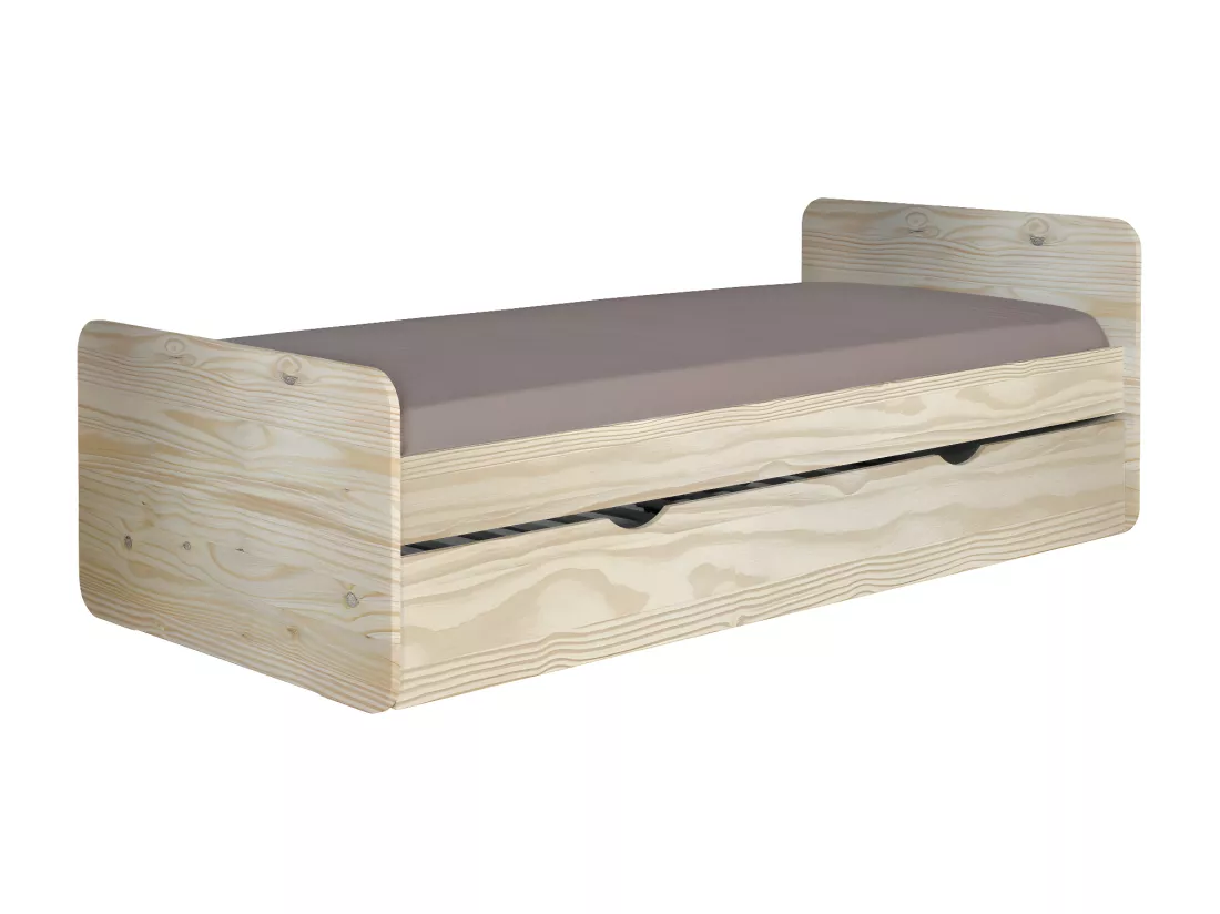 Pack lit gigogne avec 2 matelas 90x200 cm bois massif blanc LUPIN