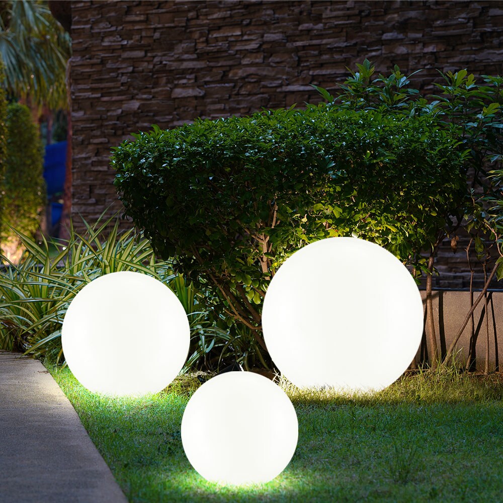 3er Set LED Solarleuchten, Außenlampe, Kugel, weiß silber