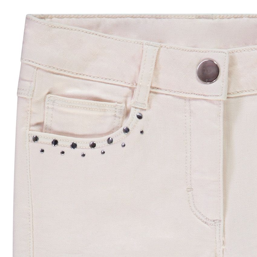 Jean slim uni en denim avec rivets décoratifs pour fille - Ecru