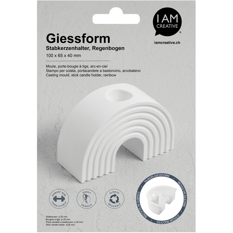 I AM CREATIVE Silikon Giessform Stabkerzenhalter, Regenbogen, transparent