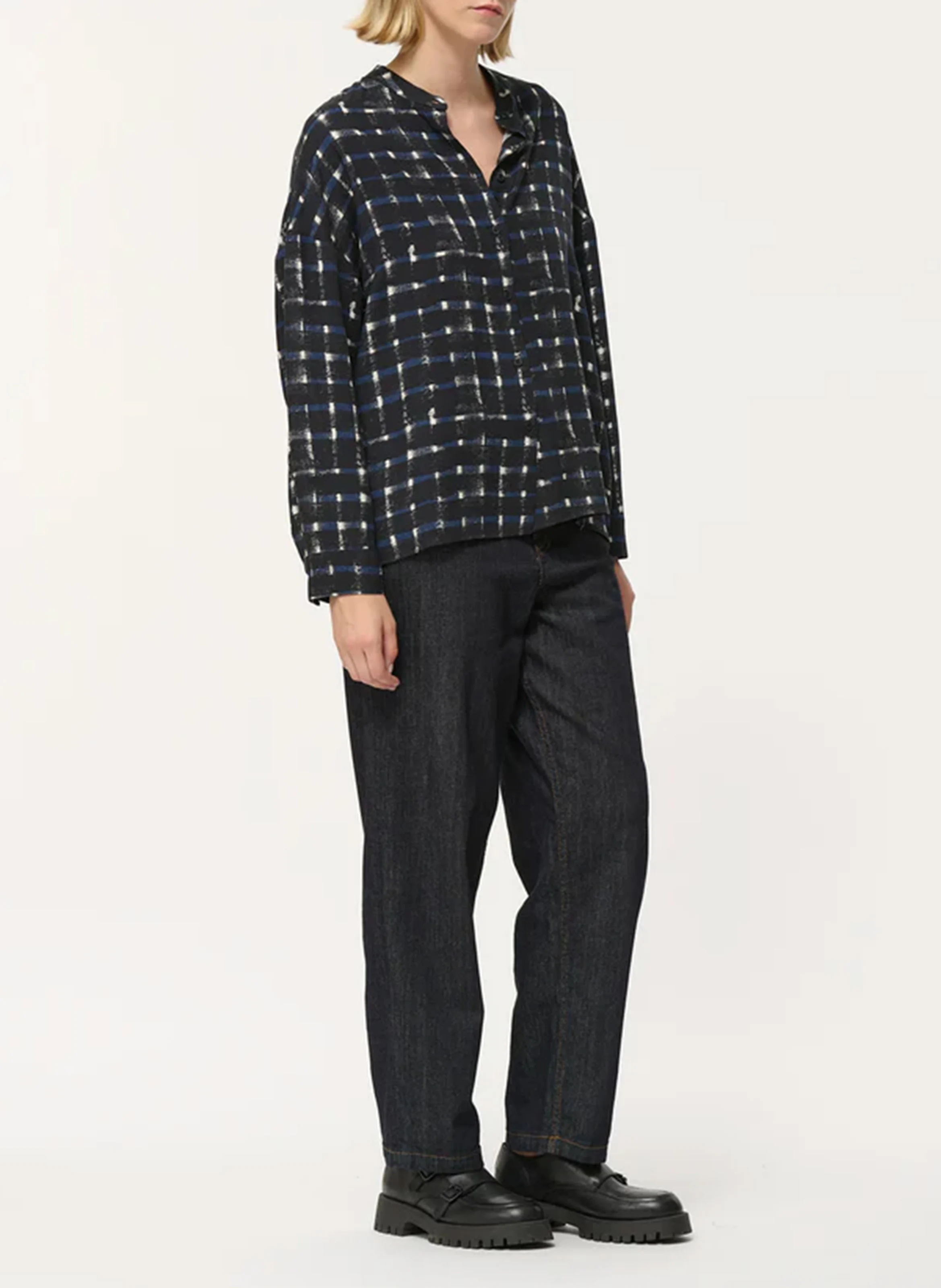 Chemise oversize à col mao | Bleu