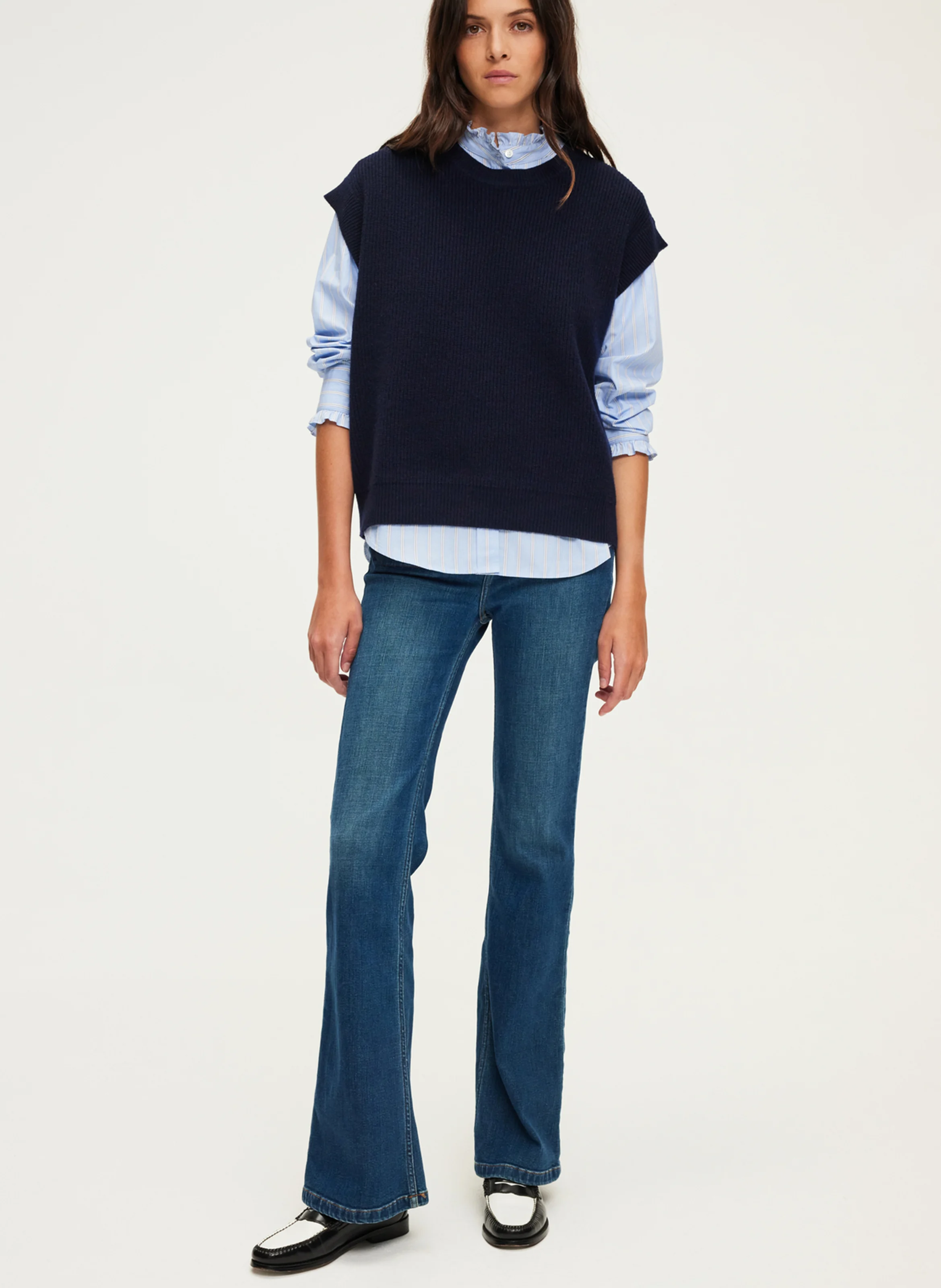 JOELY - Pull droit col rond en laine | Bleu