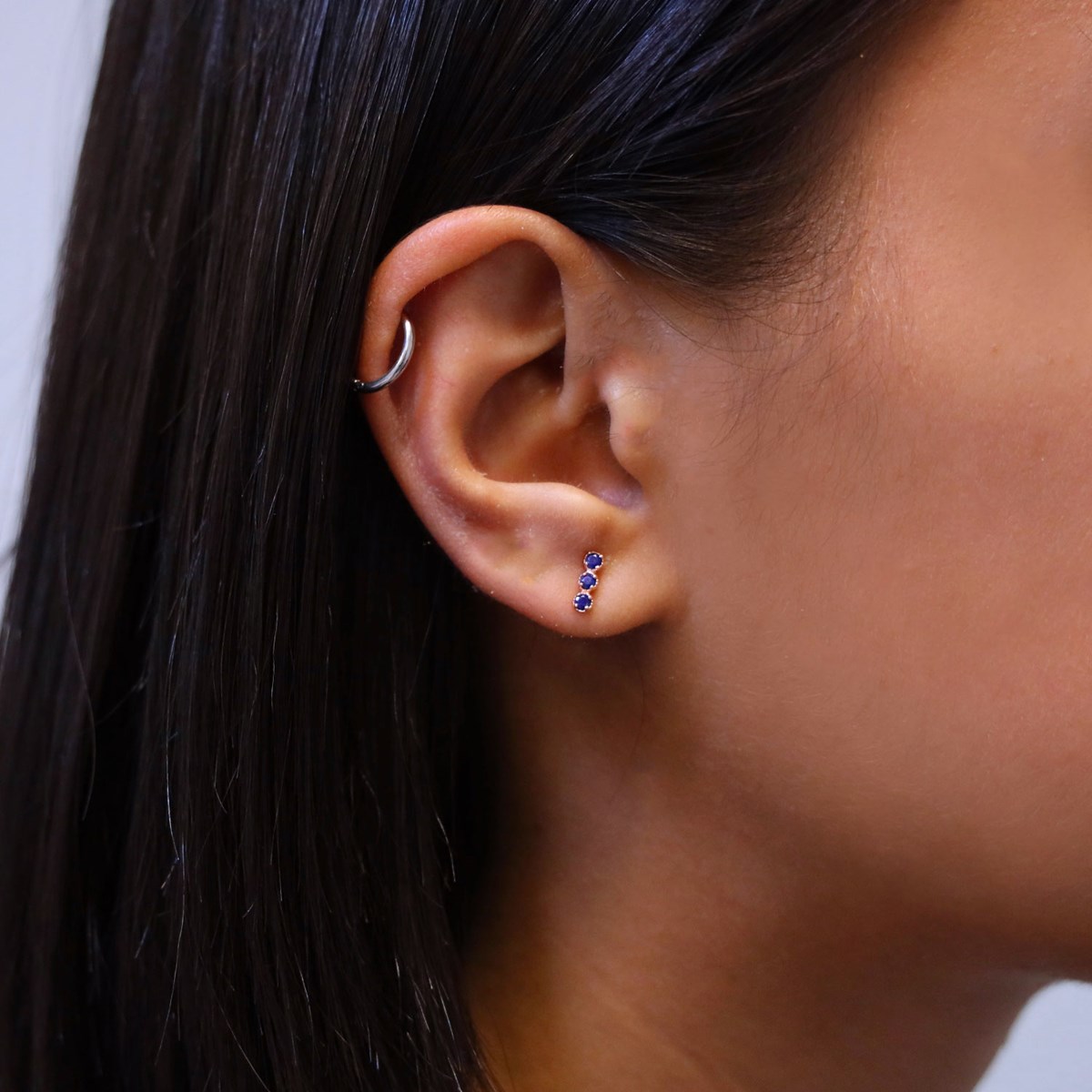 Boucles D'oreilles Argent Rose Trio De Pierre Marine