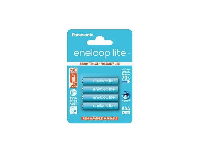 Panasonic Akku Eneloop Lite BK-4LCCE/4BE NiMH AAA 550 mAh, Wiederaufladbare AAA-Batterien, sofort einsetzbar