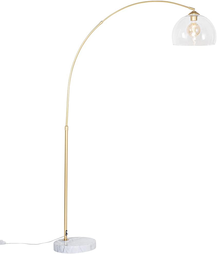 Qazqa - Moderne Bogenlampe aus Messing mit klarem Glas - Arc I Wohnzimmer I Schlafzimmer - Stahl Länglich - LED geeignet E27