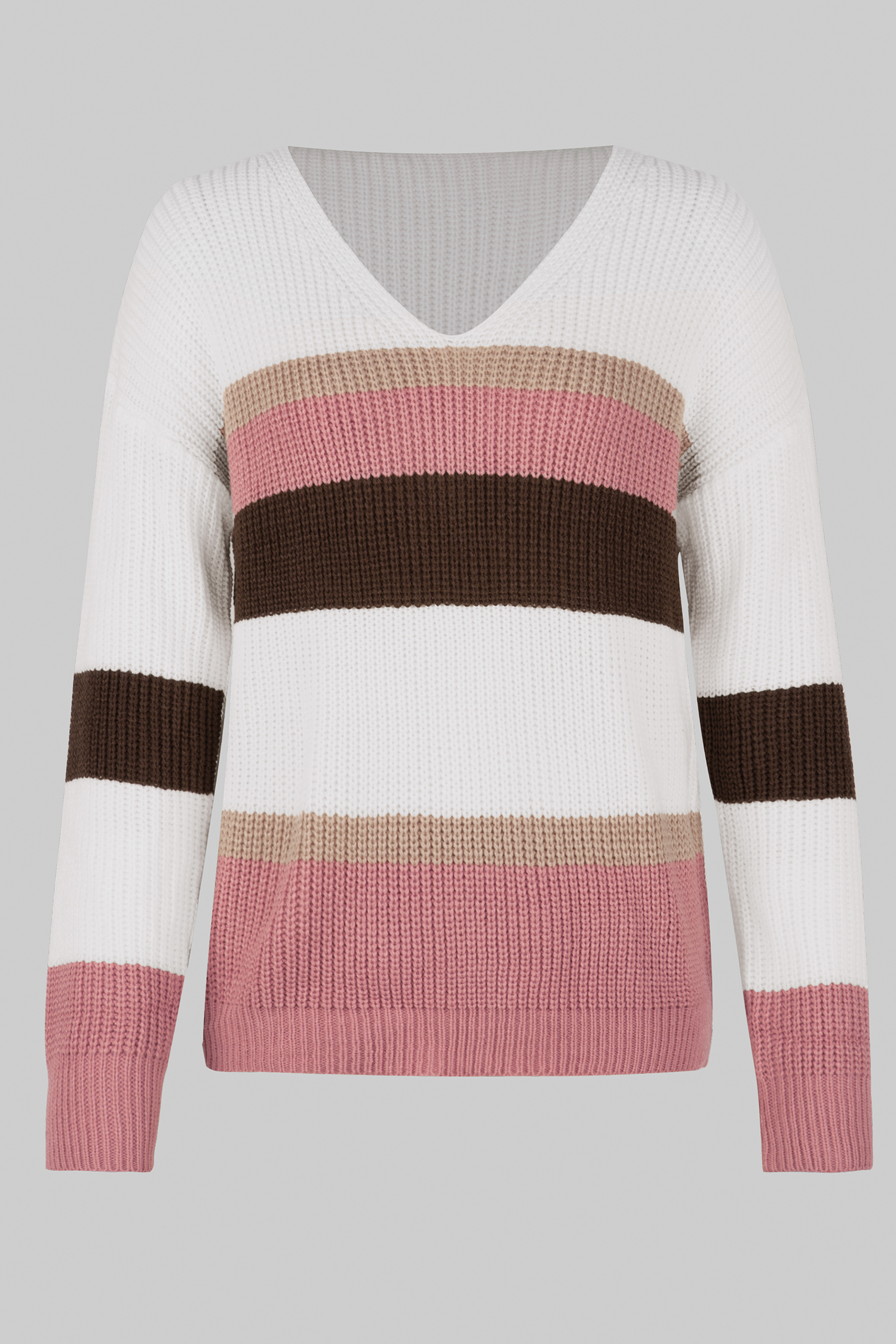Pull à col en V et rayures avec manches tombantes blanc