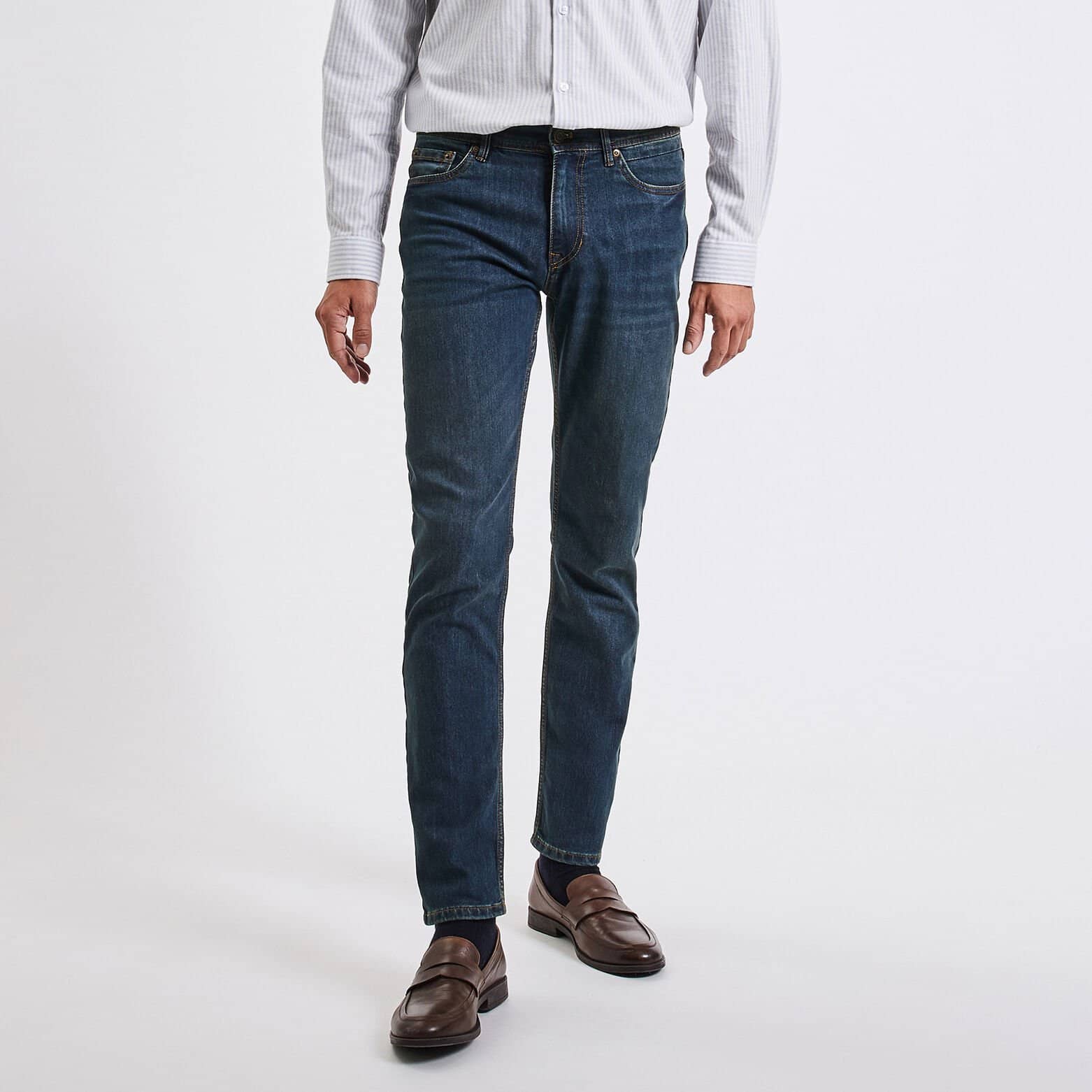 Jean straight 4 longueurs en coton et polyester re Bleu