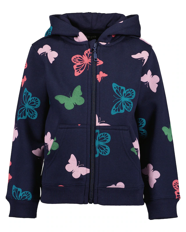 Blue Seven Kapuzensweatjacke , mit Kängurutasche und tollem Schmetterlings-Alloverdruck