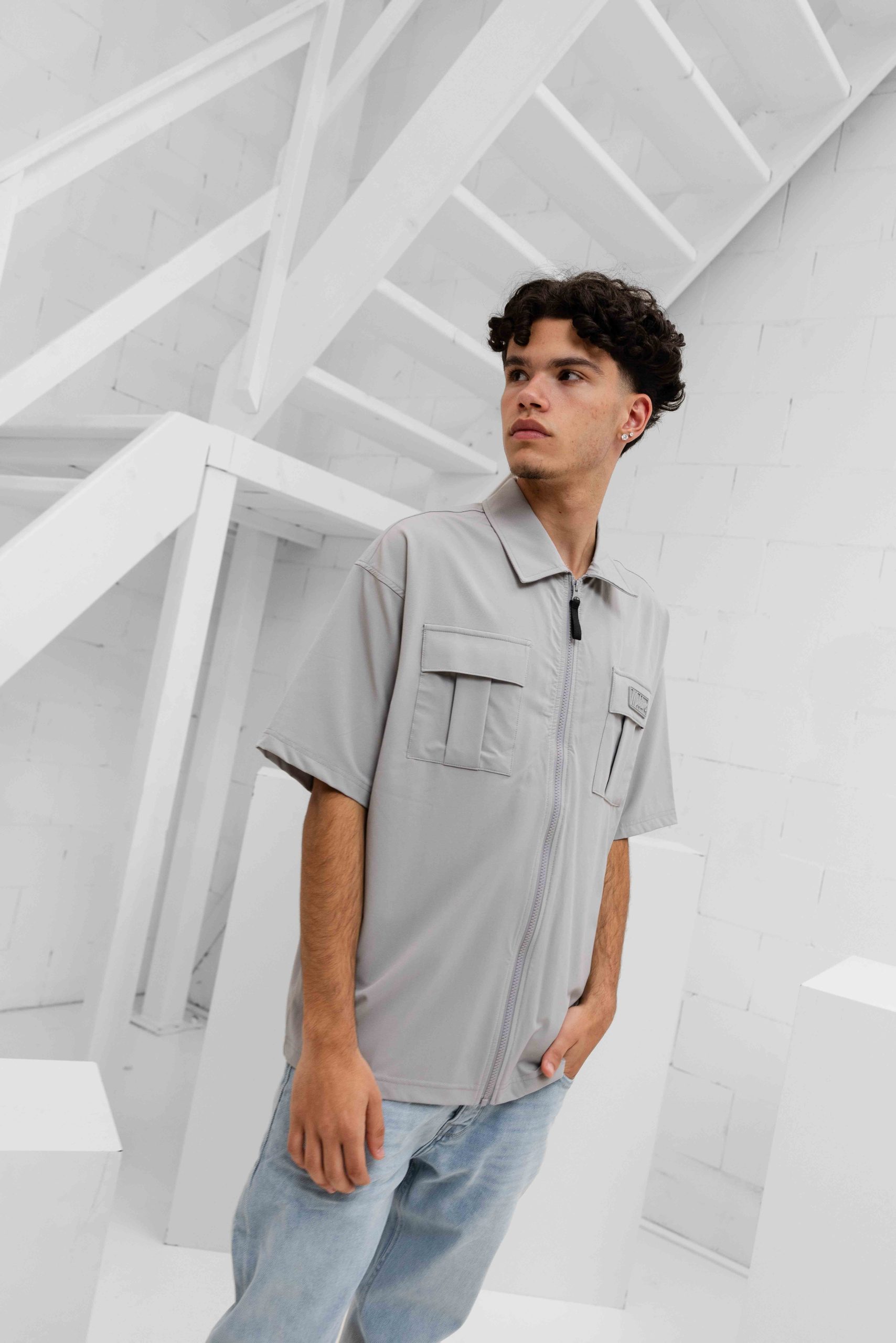 Malelions Capri Zip T-Shirt Heren Lichtgrijs
