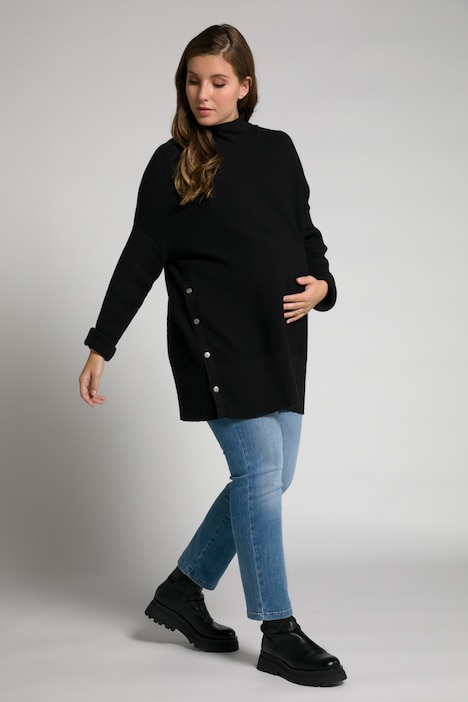 Bellieva-Pullover, Stehkragen, Druckknöpfe, Langarm, GOTS
