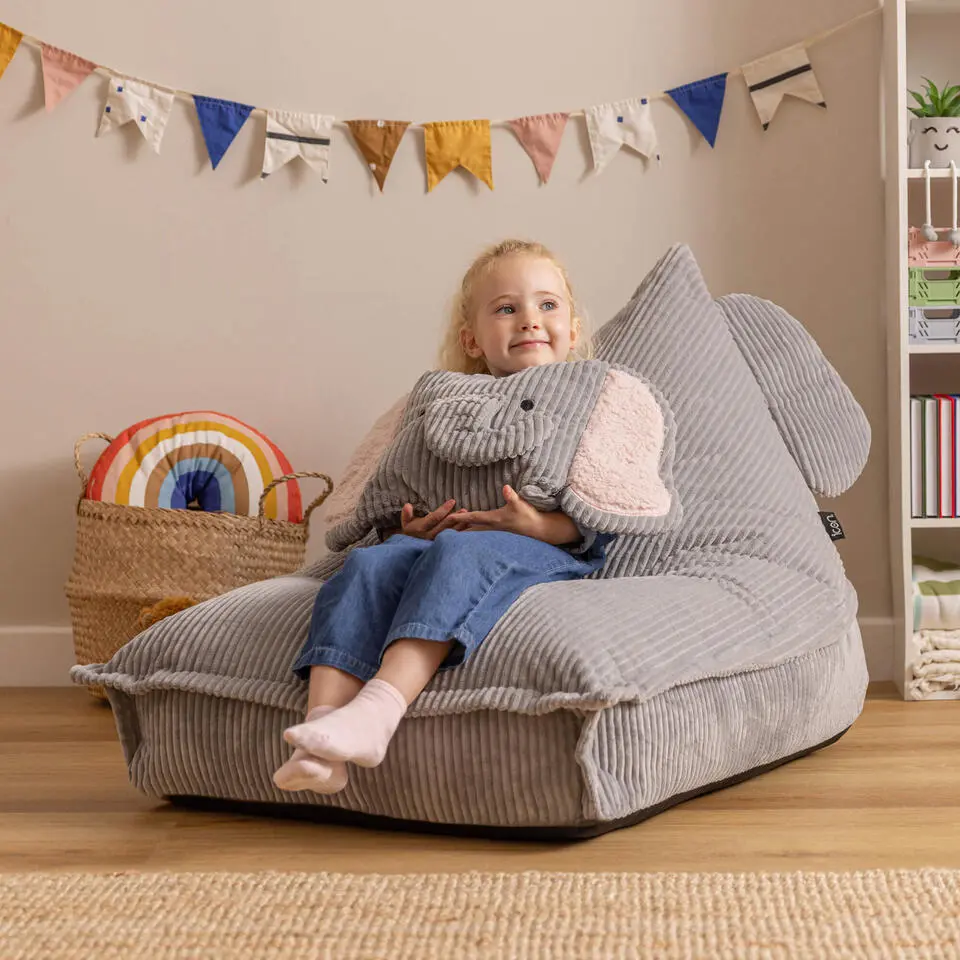 icon - Kinderzitzak Stoel Olifant - Ribfluweel - Grijs