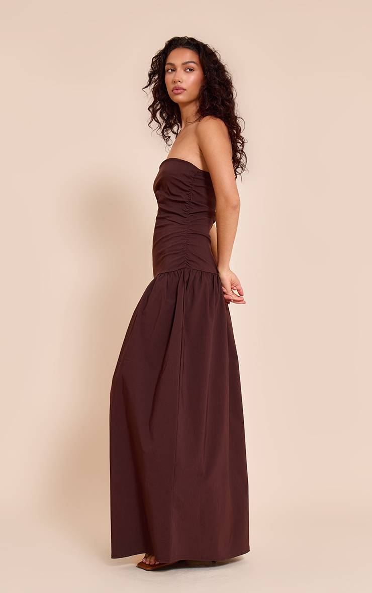 Chocolat Robe Maxi Bandeau Froncée En Tissu Extensible Tissé