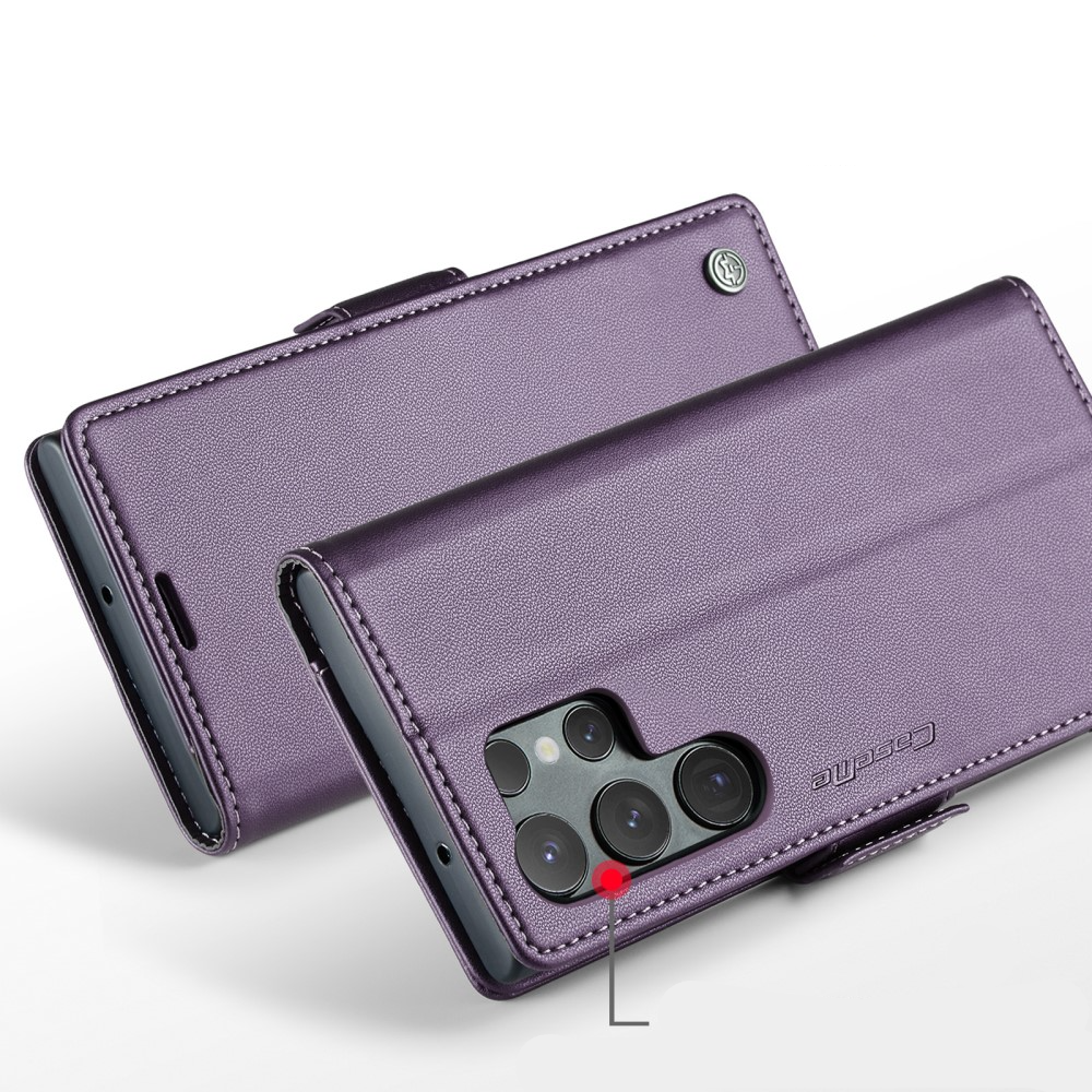 Samsung Galaxy S23 Ultra 5G Leder Tasche Flip Wallet Etui mit Kartenfächern Litchi Look (RFID Schutz) - Violett