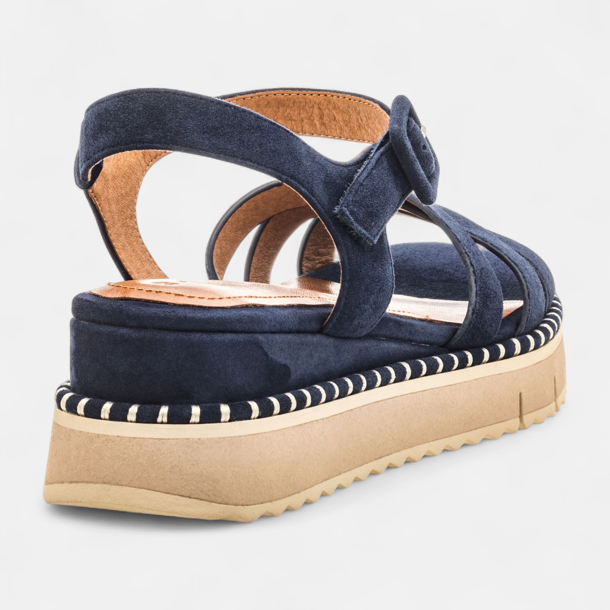 Sandales à talon compensé Femme en cuir bleu marine