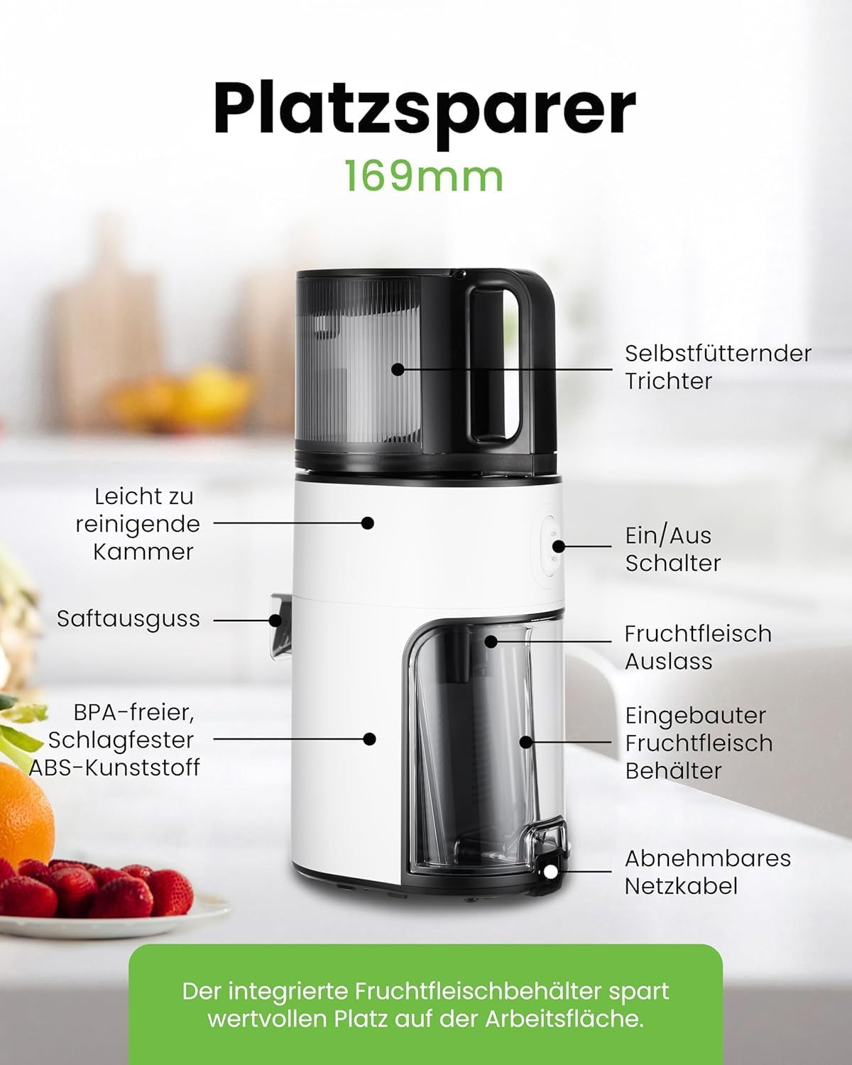 Hurom Slow Juicer | Entsafter Gemüse und Obst | H400 | Leicht zu Reinigen & Leiser Motor Elektrischer Entsafter mit großem Behälter und Siebfilter 2L | 150 Watt | BPA Frei | Weiß