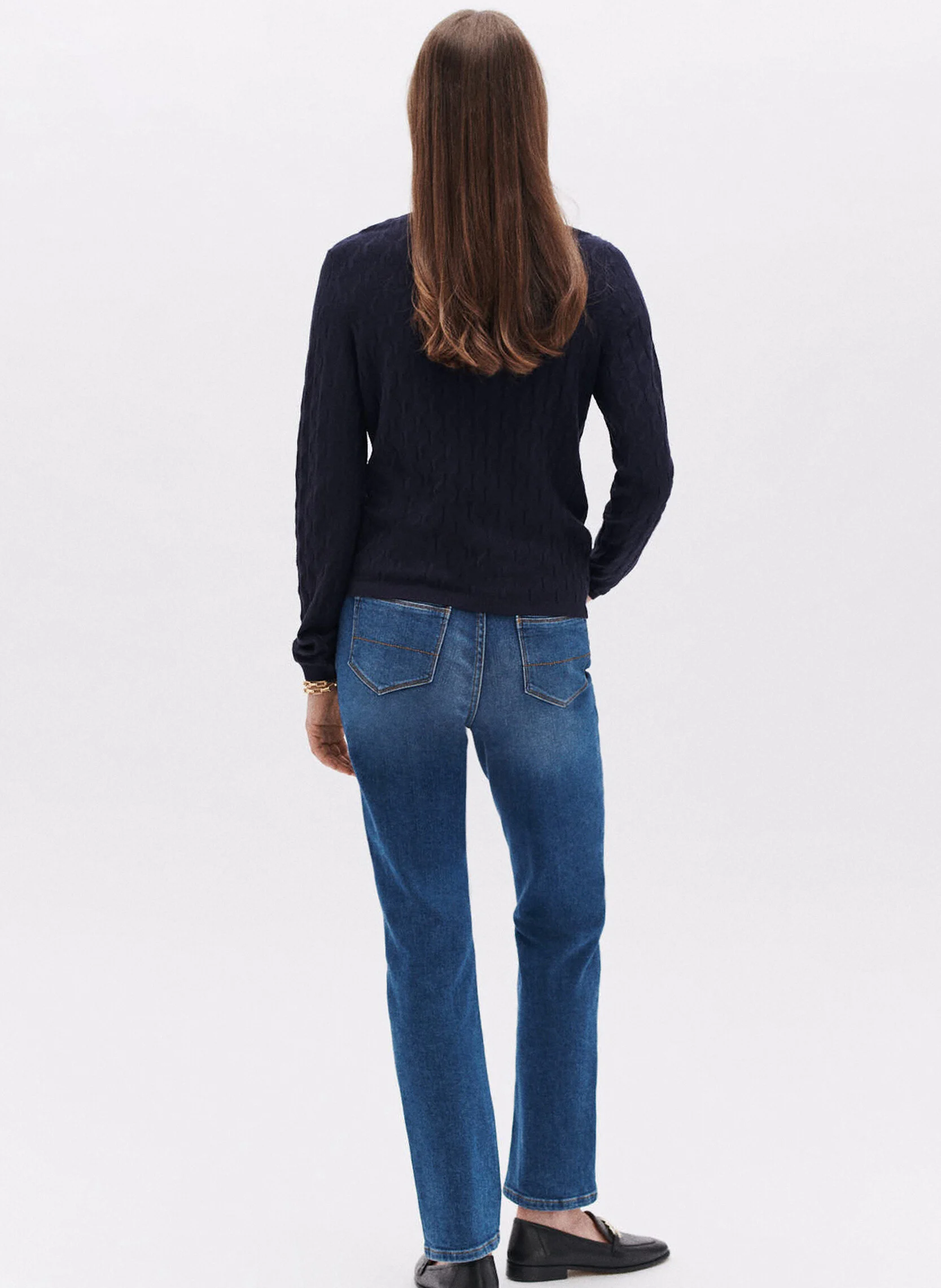 MANINA - Pull col rond en maille torsadées| Bleu