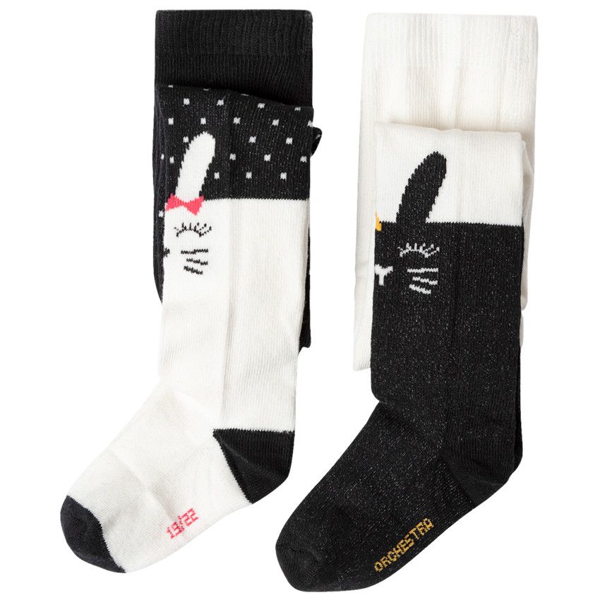 Lot de 2 collants épais motif lapin - Gris foncé
