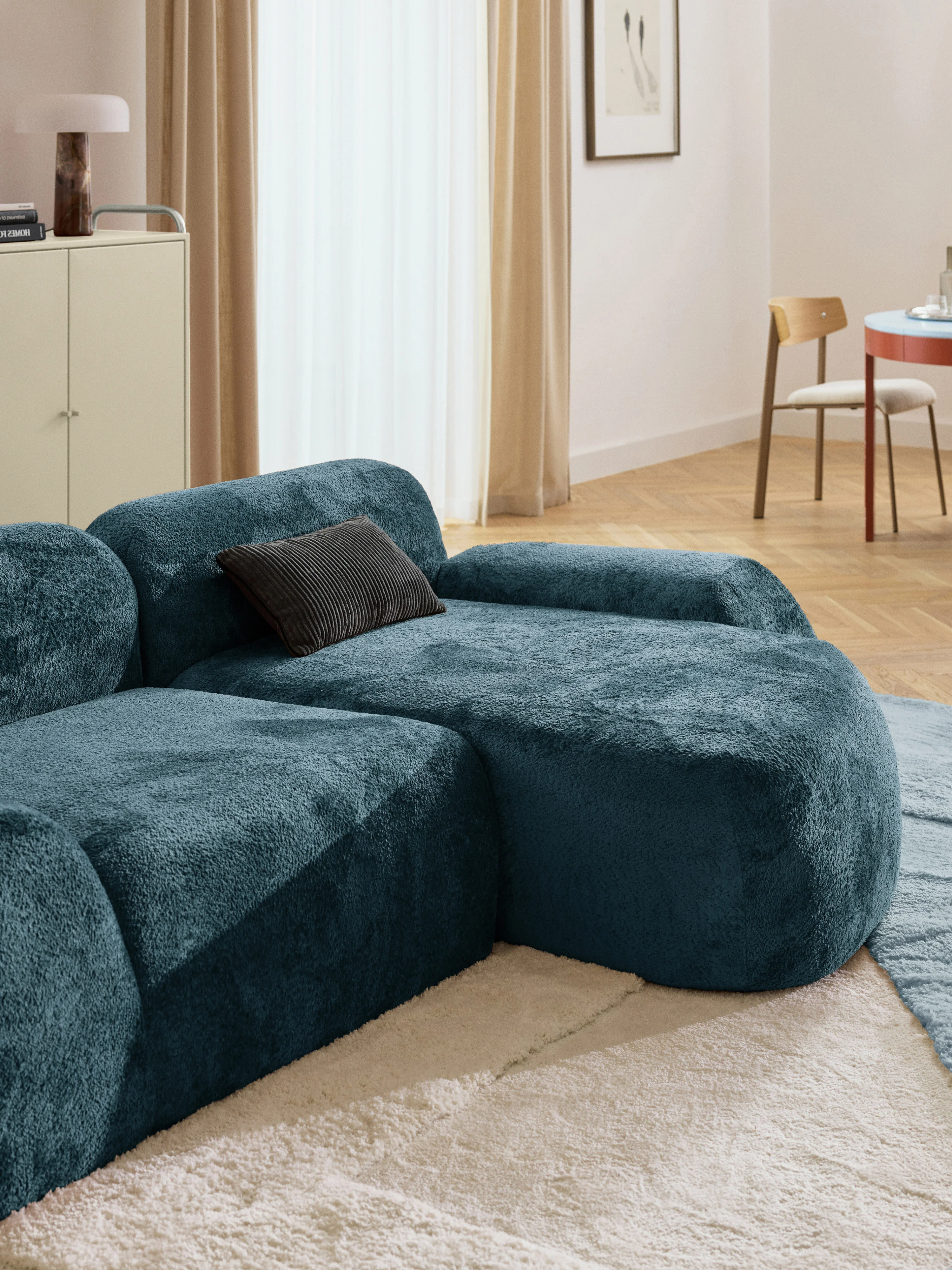 Modulaire teddy-bouclé hoekbank Wolke (3-zits)