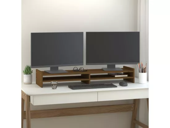 Support de moniteur Marron miel 100x27x15 cm Bois de pin solide