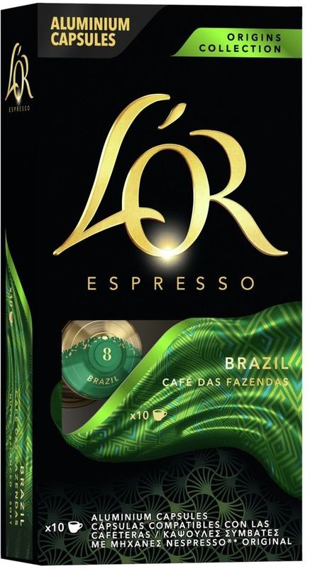 L'OR - Espresso Brazil - Geroosterde Gemalen Koffie - Capsules - 10 Stuks - 52g