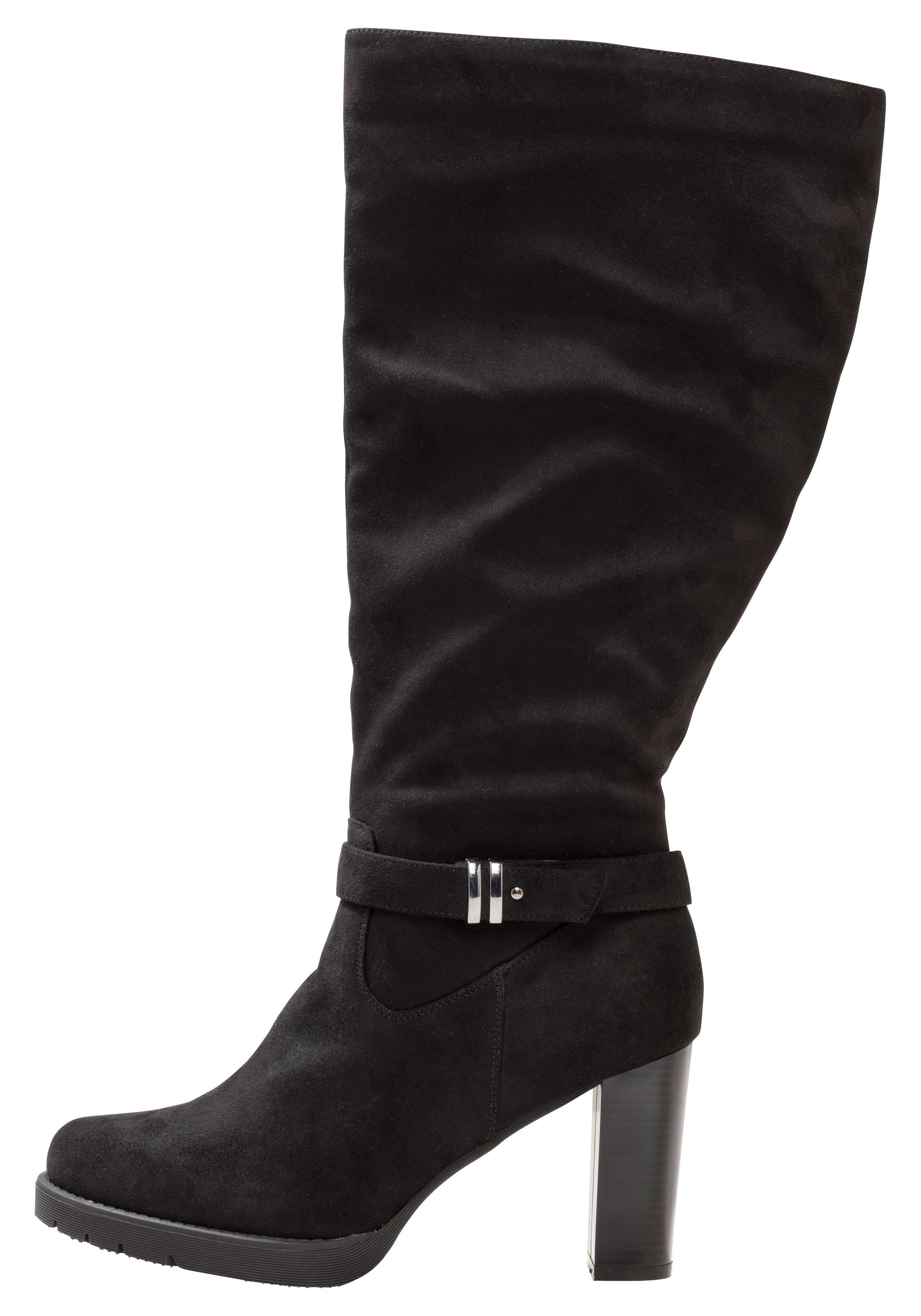 Weitschaftstiefel in Velourslederoptik, mit Schnallenband