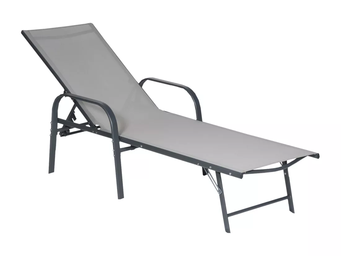 Lot de 2 bains de soleil SARDINIA en textilène gris - structure anthracite - HAPPY GARDEN