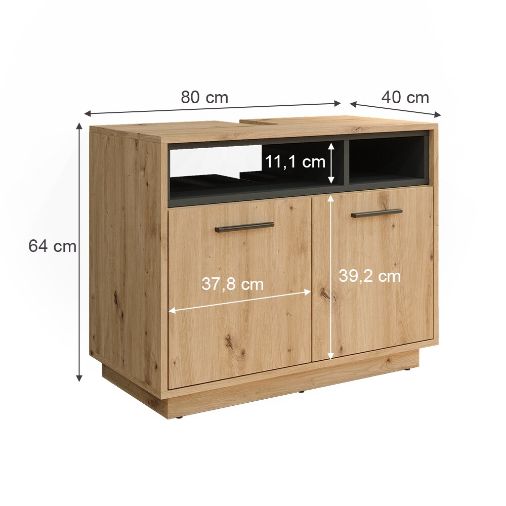 Vicco Waschtischunterschrank Waschbeckenunterschrank Beatrice Eiche Anthrazit modern 80x64 cm Badkommode Badschrank Badezimmer Schrank Badmöbel Schranktür Schrankfach