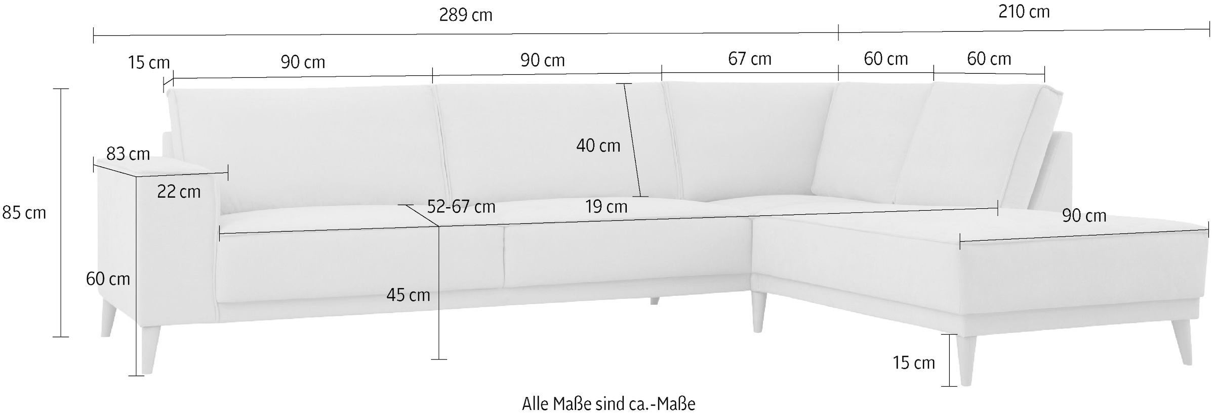 GOODproduct Ecksofa »Oland Skandi, weicher Chenille-Stoff« L-Form, 289 cm, Wellenunterfederung, Skandi-Design, Massivholzfüsse