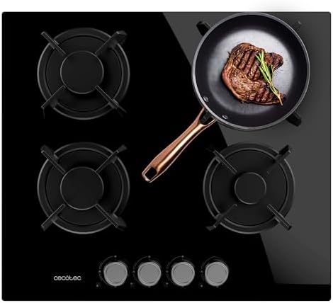 Cecotec Plaque à gaz Bolero Squad G 4200S Glass Black. Plaque à gaz avec 4 feux, finition verre noir, puissance 8000W, grilles individuelles et allumage électrique avec sécurité des vannes. : Cuisine et Maison
