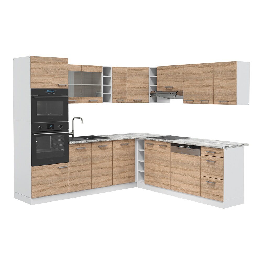 Vicco Küchenzeile Eckküche Einbauküche R-Line Ecke Weiß Sonoma Küchenblock Küche
