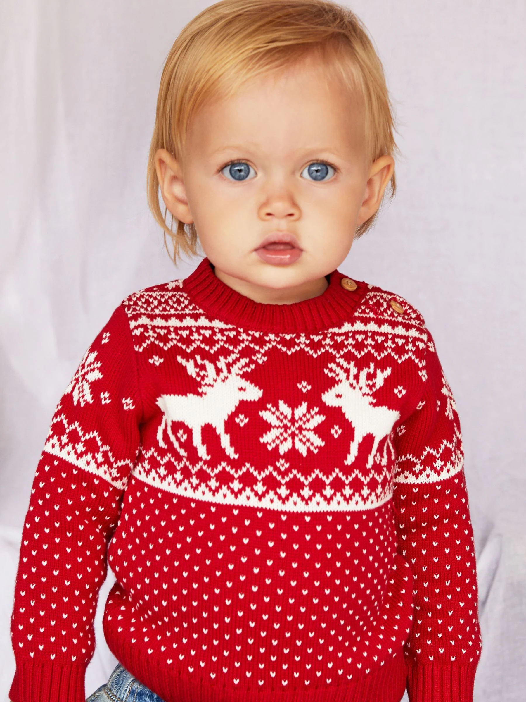 Rood - Kersttrui voor baby's met rendieren en fairislepatroon