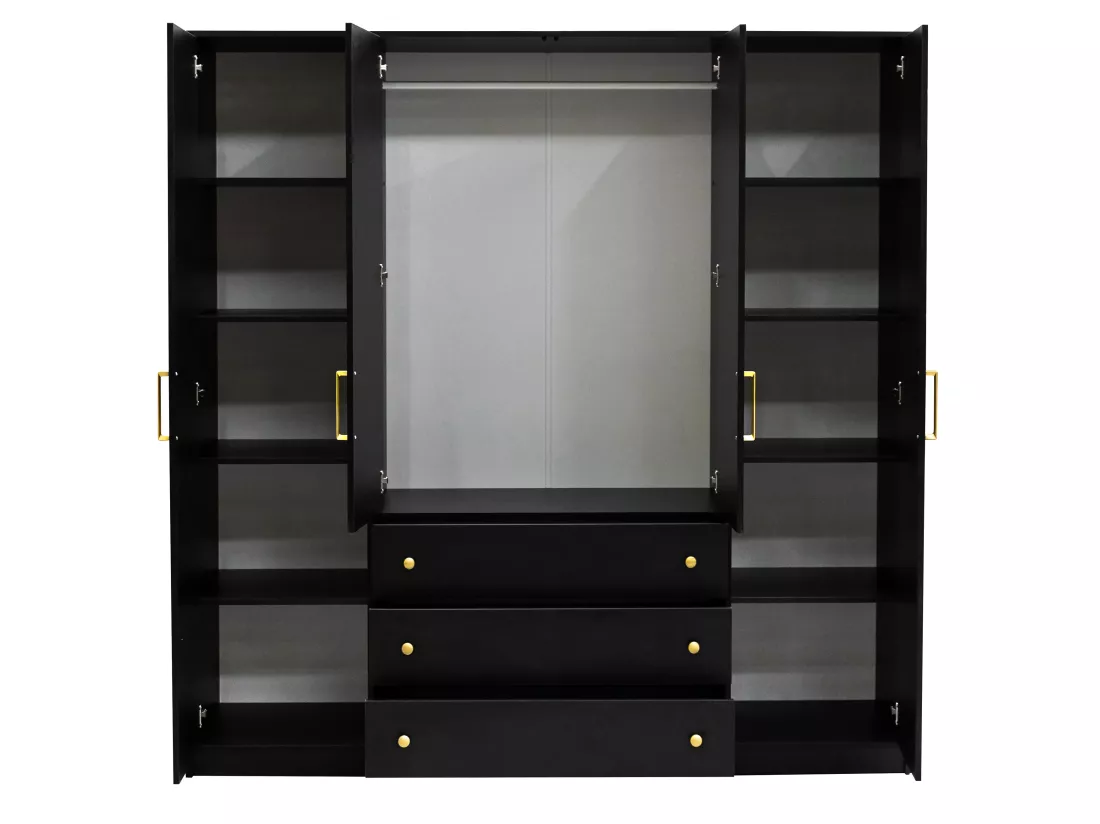 Armoire 4 portes et 3 tiroirs - L196 cm - Noir - LIZANDRO